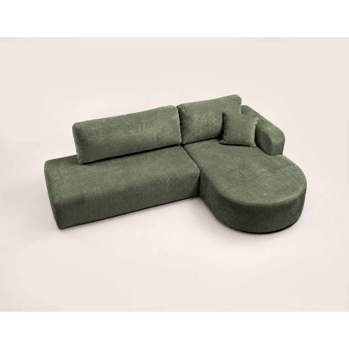 Miro - Canapé d'angle droit 4 places convertible avec coffre en velours texturé - Vert sauge