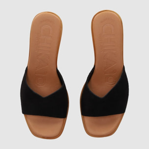 Sandalias de Serraje - Negro - Tacón: 6 cm