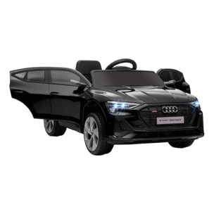 Coche Eléctrico para Niños Audi E-tron Coche de Batería para Niños 12V con Mando a Distancia Faros Bocina Música Velocidad 3-5 km/h Cinturón de Seguridad Negro