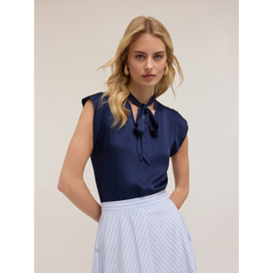 Motivi - Blusa de satén con lazo - Azul