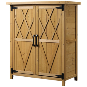 Abri de jardin armoire de jardin remise pour outils sur pied dim. 75L x 40l x 90H cm 3 étagères 2 portes toit tôle bois sapin pré-huilé