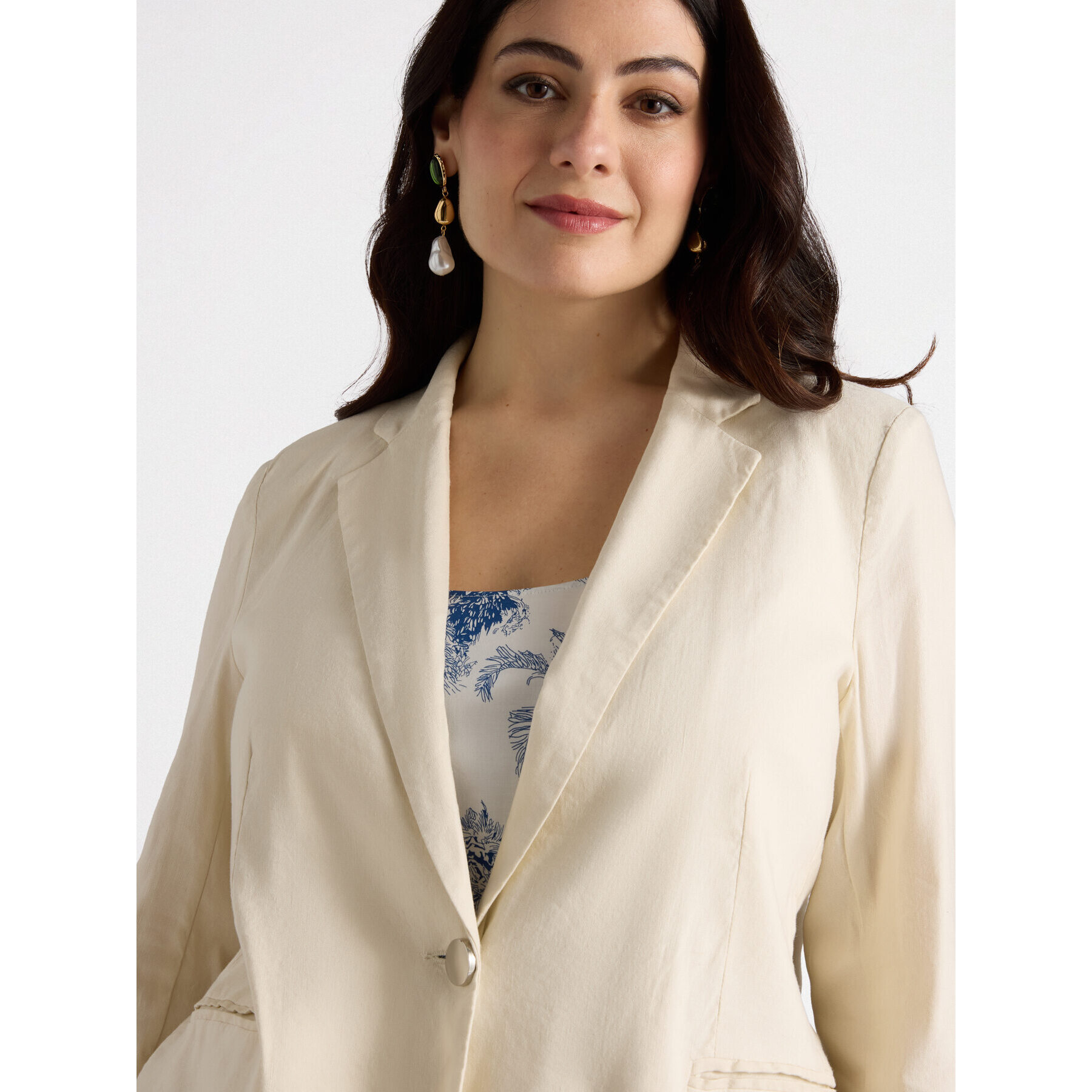 Fiorella Rubino - Americana mezcla de lino elástico - Blanco