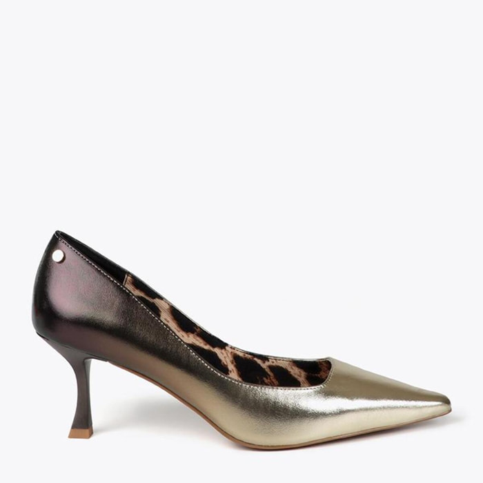 Scarpa con Tacco Effetto Sfumato Metallico e Fodera Stampata