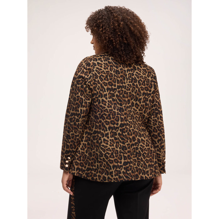 Fiorella Rubino - Blazer animalier in punto milano con stampa - Marrone
