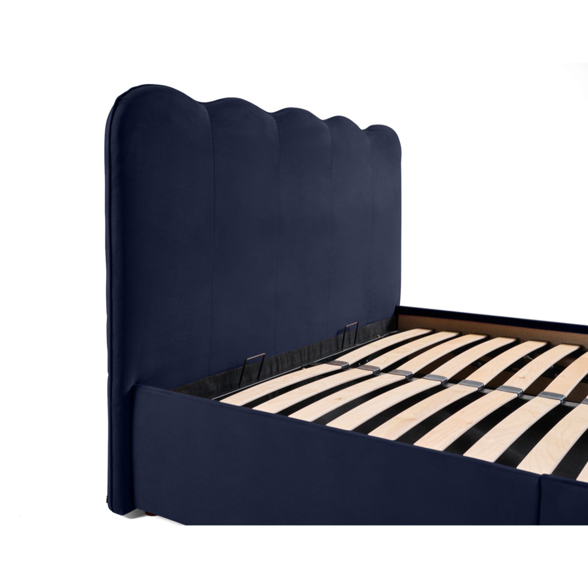 Kahlo - lit coffre - 140x190 - en velours - sommier inclus - Bleu marine