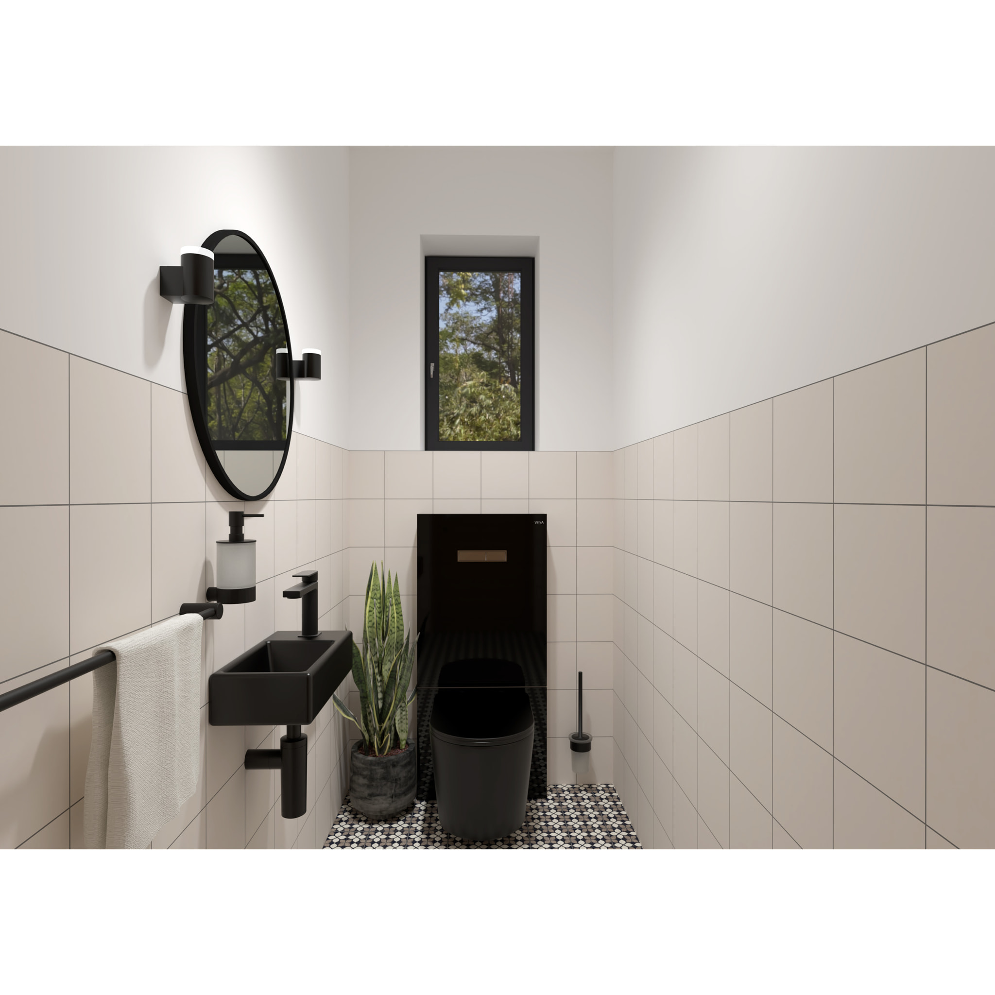 Brevis Lave-mains suspendu avec trou pour robinetterie à gauche, 40,5x20,5x10,5cm, noir (SATBRE4020SLBKM)