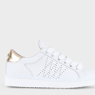 ZAPATO CON CORDONES MUJER P01 DE PIEL Y PIEL EFECTO ESPEJO BLANCO ROSE GOLD