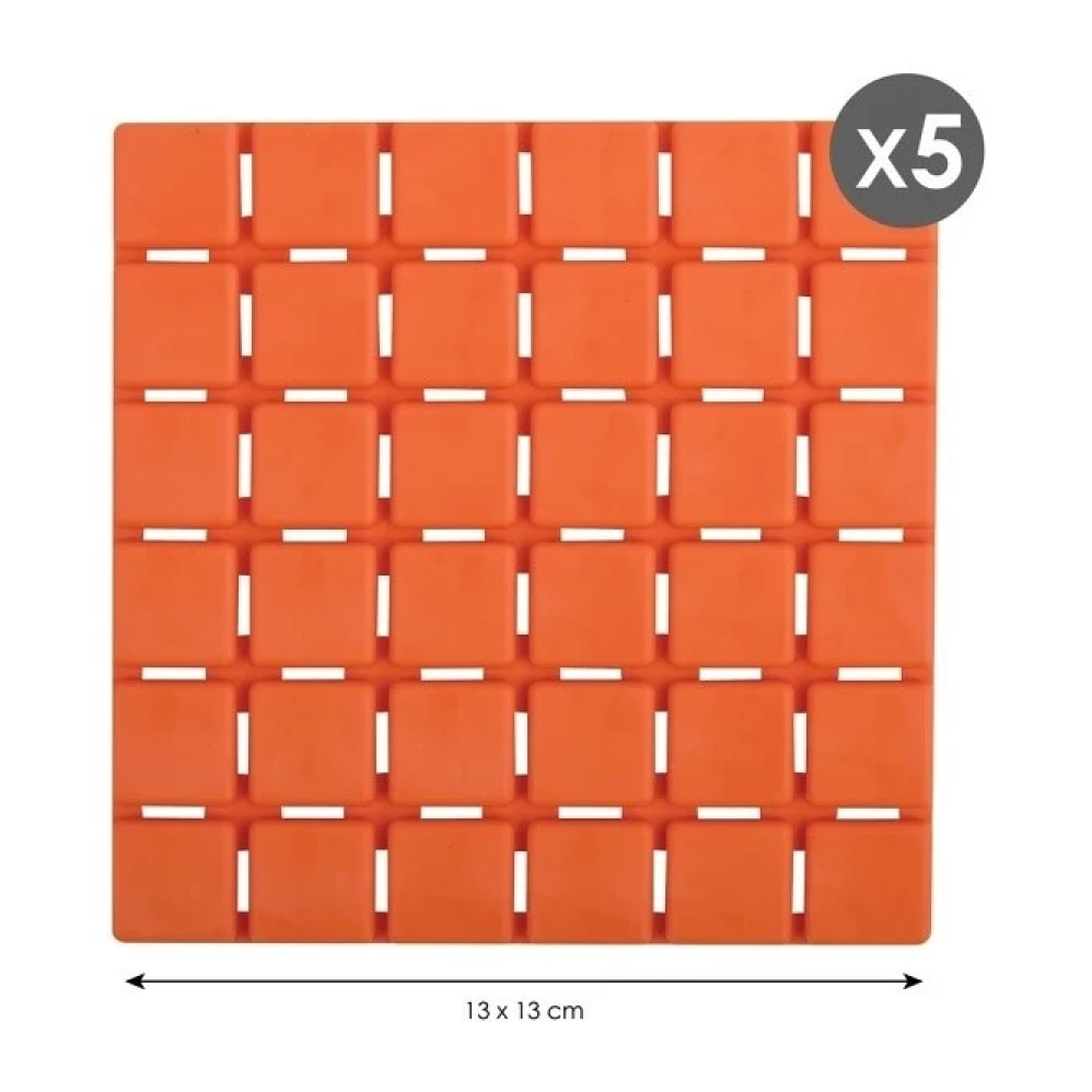 Lot de 5 Tapis antidérapants de douche ou baignoire Caoutchouc QUADRO 13x13cm Orange MSV