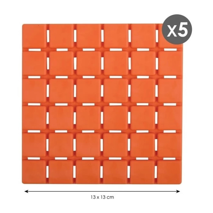 Lot de 5 Tapis antidérapants de douche ou baignoire Caoutchouc QUADRO 13x13cm Orange MSV