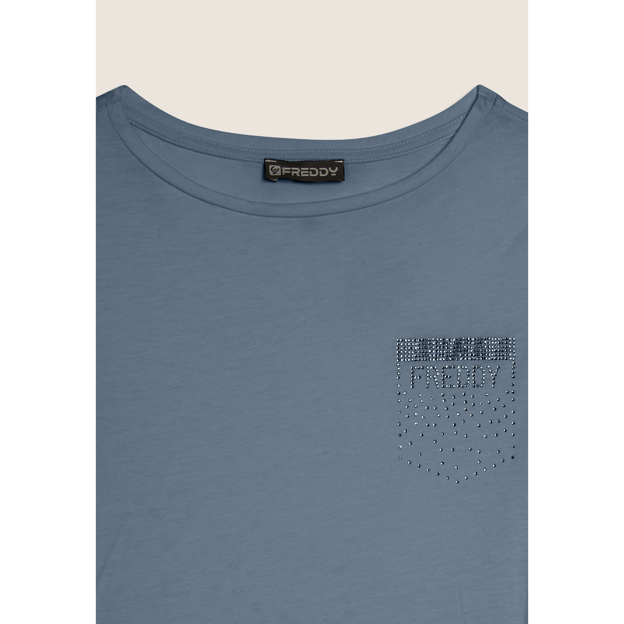 T-shirt manica corta con strass a forma di taschino FREDDY