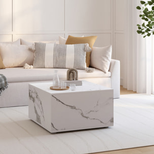Table basse carrée effet marbre avec rangement 60cm