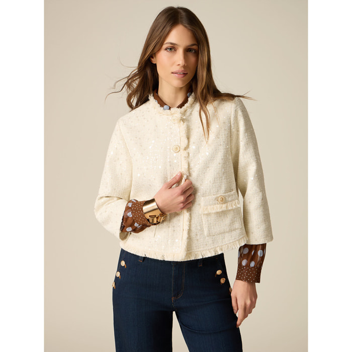 Oltre - Chaqueta de tweed con lentejuelas - Blanco