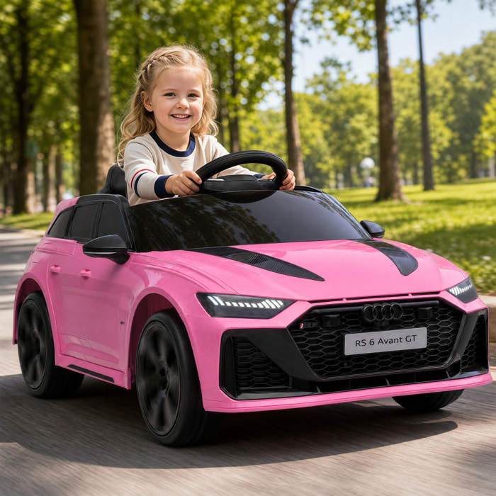 AIYAPLAY Coche Eléctrico para Niños Audi RS 6 Avant GT Coche de Batería 12V con Mando a Distancia 2,4 G Motor Doble Arranque Progresivo Suspensión MP3 Bocina y Faros LED 3-6 Años 3–5 km/h Rosa