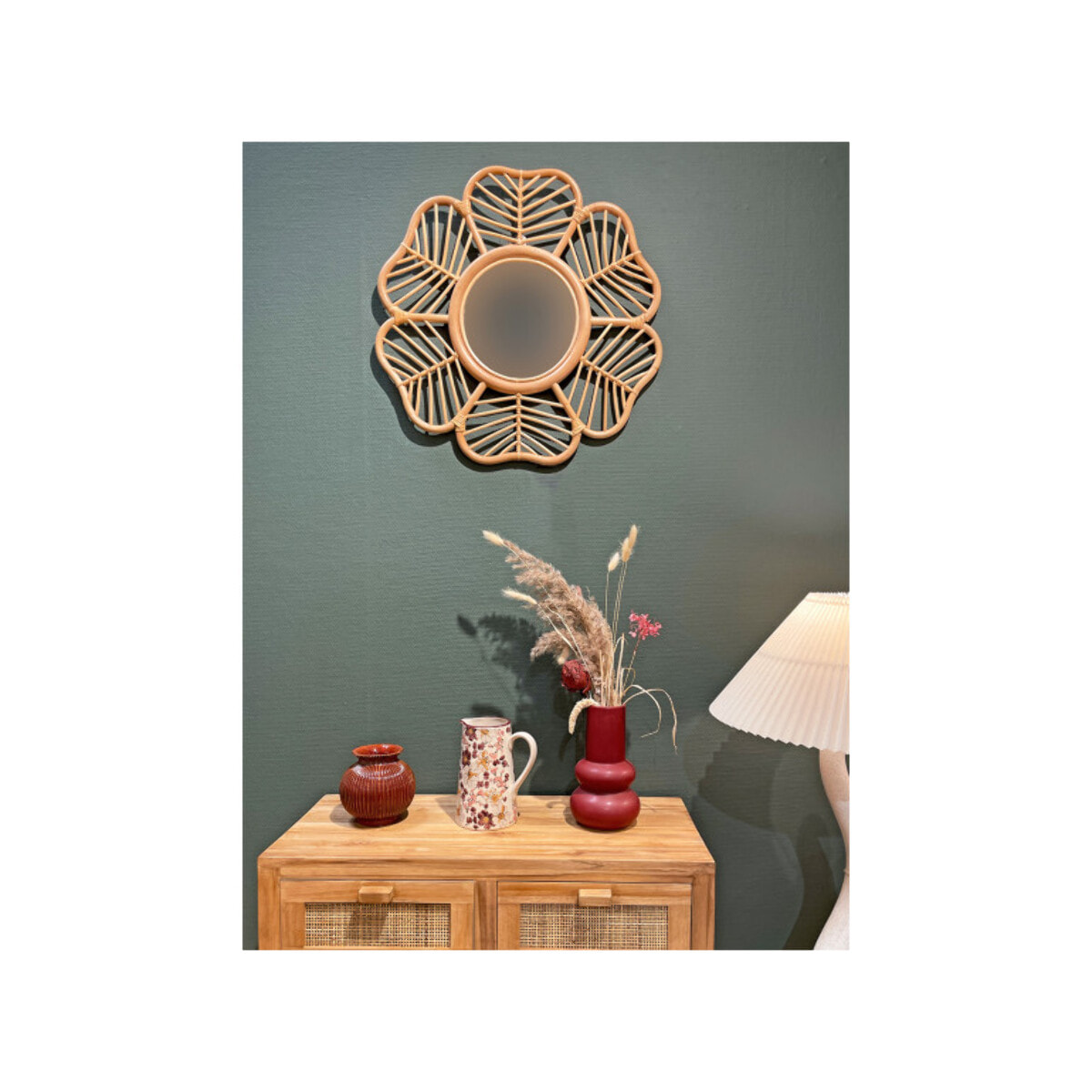 Miroir mural fleur D. 62 cm rond en rotin naturel tressé - MAGUI