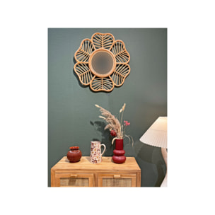 Miroir mural fleur D. 62 cm rond en rotin naturel tressé - MAGUI