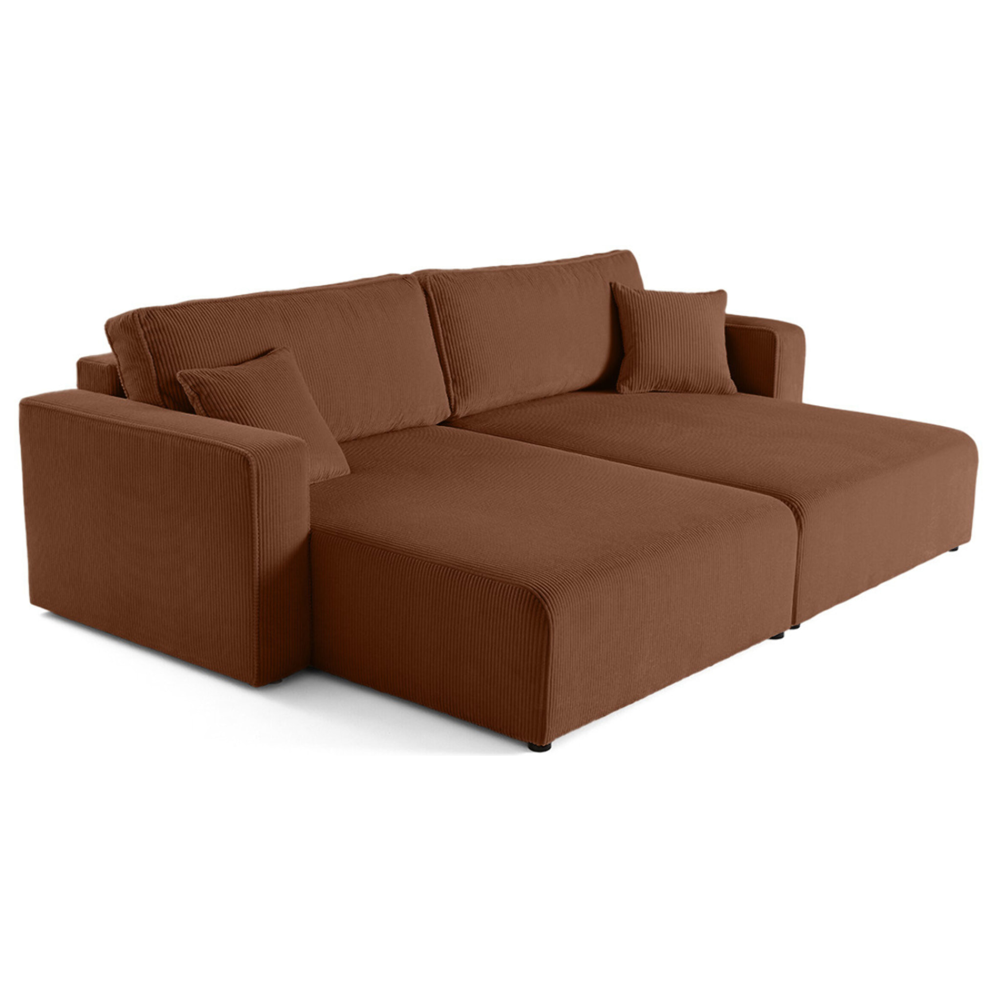 Topaze - Canapé droit 4 places avec double méridienne - assise profonde - en velours côtelé - Terracotta