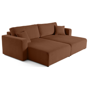 Topaze - Canapé droit 4 places avec double méridienne - assise profonde - en velours côtelé - Terracotta
