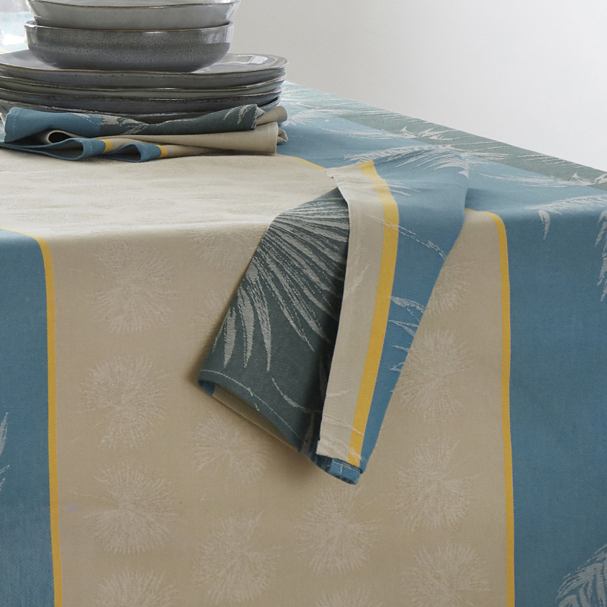 Lot de 3 serviettes tropicales à jacquard enduit - Bleu azur