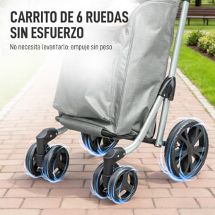 Carrito de Compra Plegable de 46 L de Aluminio con Bolsa Térmica, Carro de la Compra 3 en 1 con 6 Ruedas y Asa Ajustable, para Supermercado, Gris