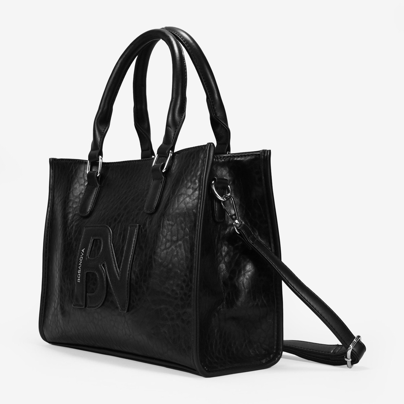 Bolso de mano negro con logo