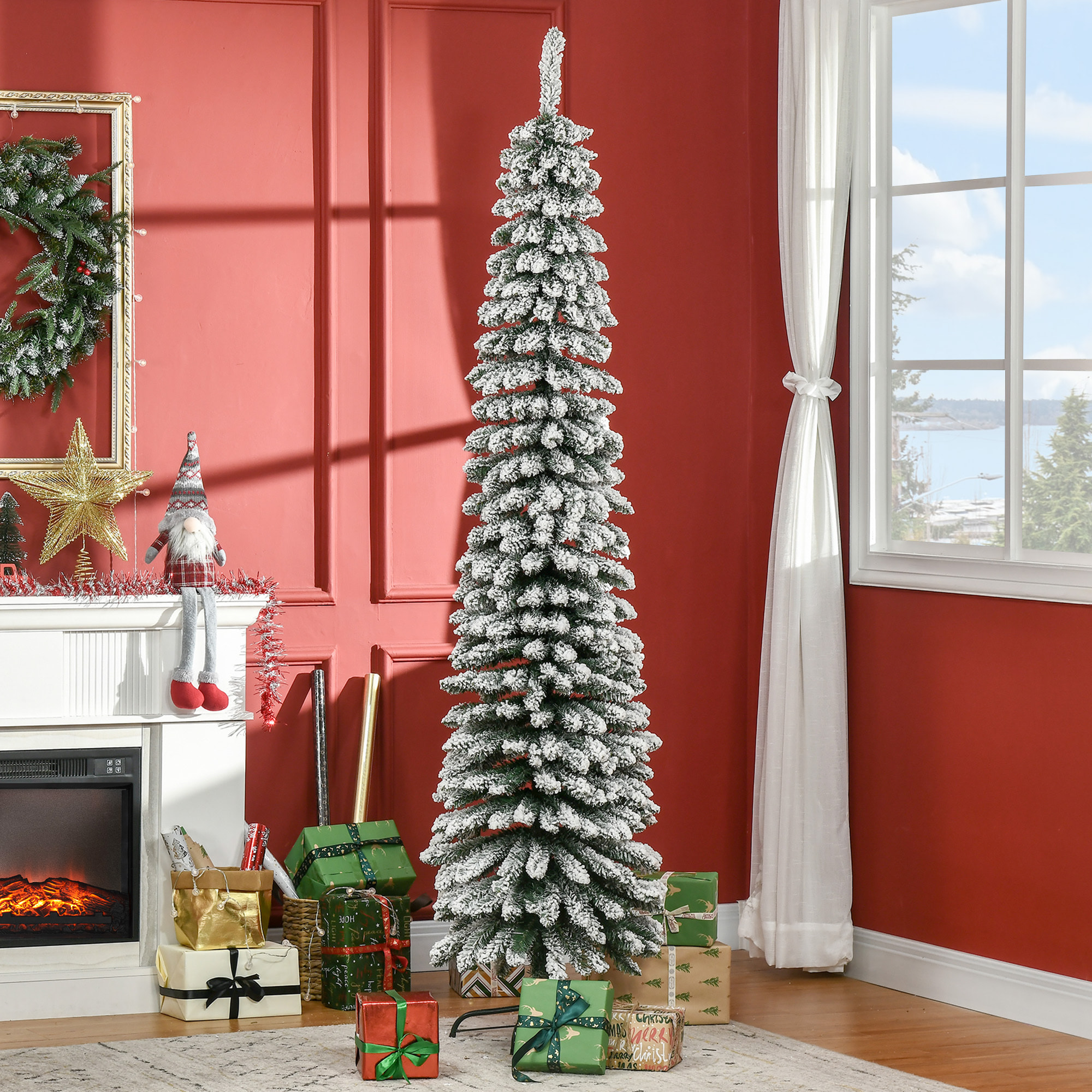 árbol de Navidad Artificial 210 cm con Nieve Ignífugo con 490 Ramas Hojas de PVC