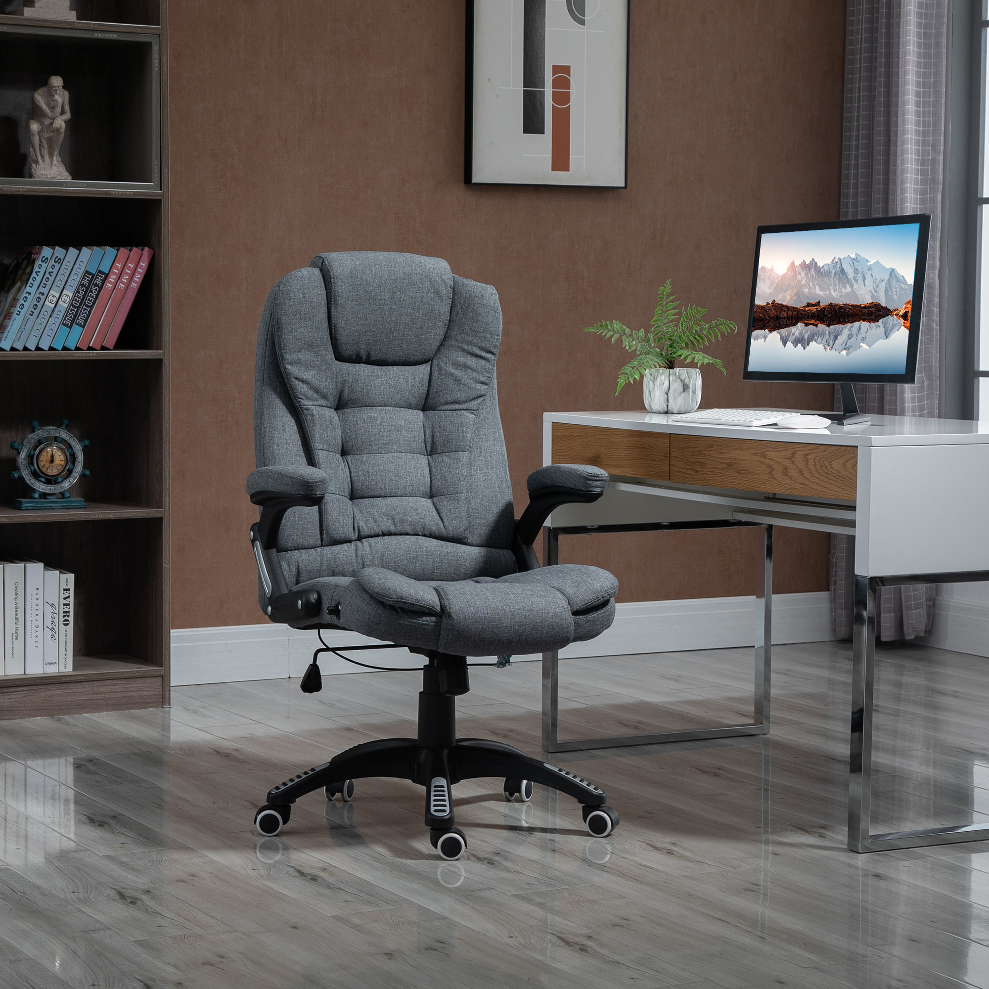 Vinsetto Fauteuil de bureau direction ergonomique hauteur réglable dossier inclinable toile de lin gris chiné