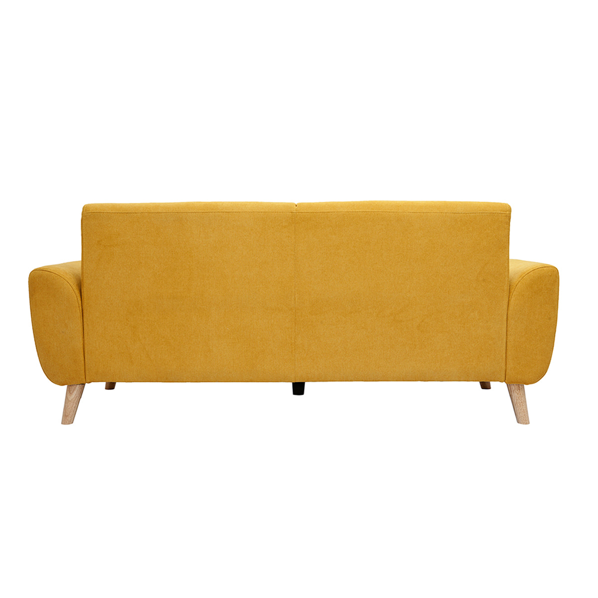 Canapé scandinave 3 places en tissu effet velours jaune moutarde et bois clair EKTOR