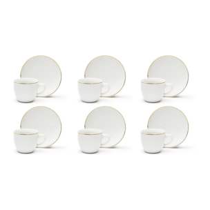 Set 6 Tazzine Caffè con Piattini Excelsa – Gold, Porcellana Bianca con Filo Oro
