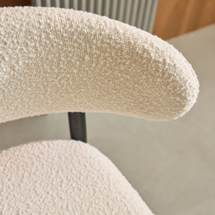 Lot de 2 chaises en bois d'hévéa noir et tissu bouclette blanc crème