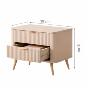 Comodino Moderno Con 2 Cassetti Con Piedini Alti Zona Notte 63,2 x 38 x 55,3 cm Beige