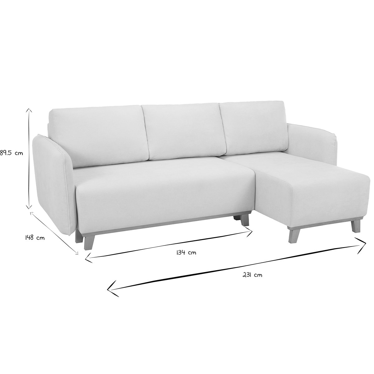 Canapé d'angle convertible et réversible 3-4 places en tissu effet velours beige et bois clair ROMANE