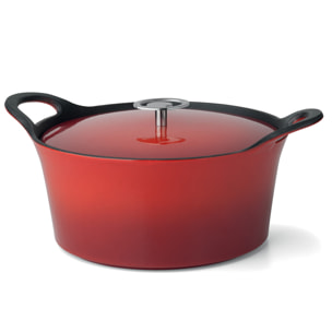 Volcan - Cocotte ronde en fonte de fer émaillée rouge avec couvercle