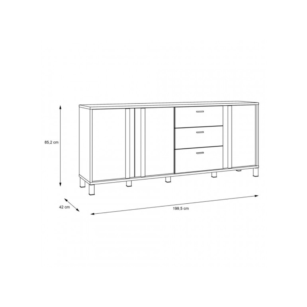 Buffet en bois effet chêne et noir style industriel L200cm - YAL