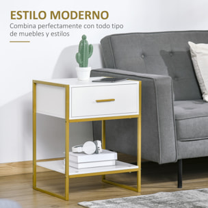 Conjunto de 2 Mesitas de Noche Mesas Auxiliares con 1 Cajón y Estante de Almacenamiento para Dormitorio Salón Oficina Estilo Moderno 45x40x60 cm Blanco