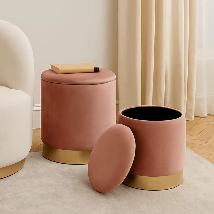 Tabourets-coffres Cherry rose et laiton set de 2 Kare Design