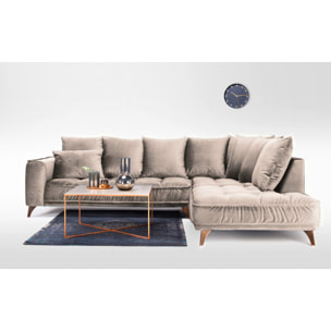 Canapé Velours Angle Droit Beige Altamo - 4 Places