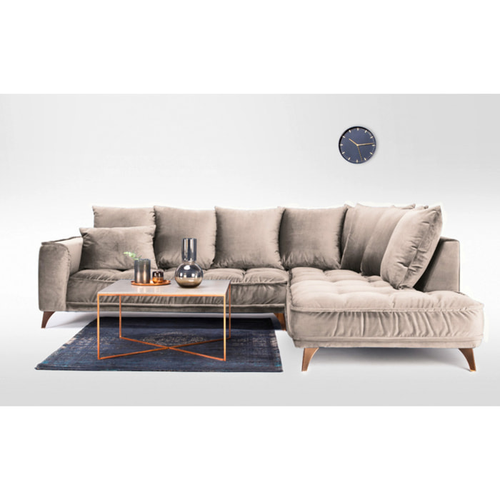 Canapé Velours Angle Droit Beige Altamo - 4 Places