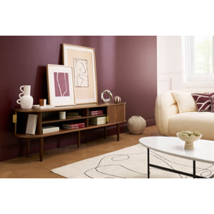 Meuble TV vintage bois foncé noyer avec rangements 2 portes coulissantes L180 cm EPIC