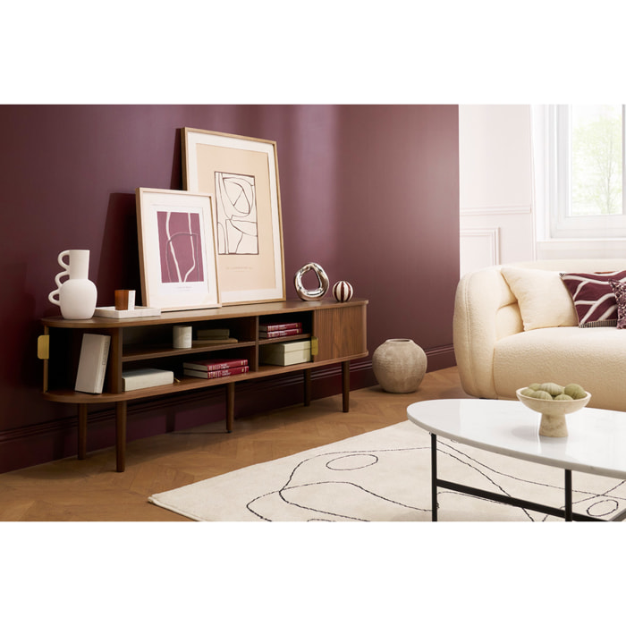 Meuble TV vintage bois foncé noyer avec rangements 2 portes coulissantes L180 cm EPIC