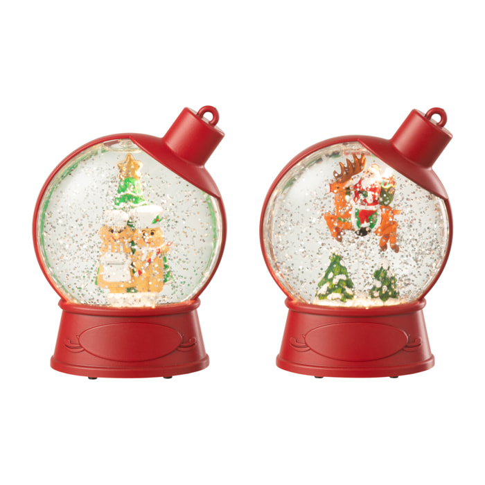 J-Line suspension Boule À Neige Bonhomme Pain D'épice + Père Noël - plastique - bordeaux - 2 pcs