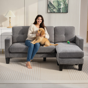 Sofá Chaise Longue Reversible, Sofá de 3 Plazas en Forma de L, Tapizado en Chenilla, Asiento y Respaldo Acolchados, Estructura de Acero, 186x130x84 cm, Gris Oscuro