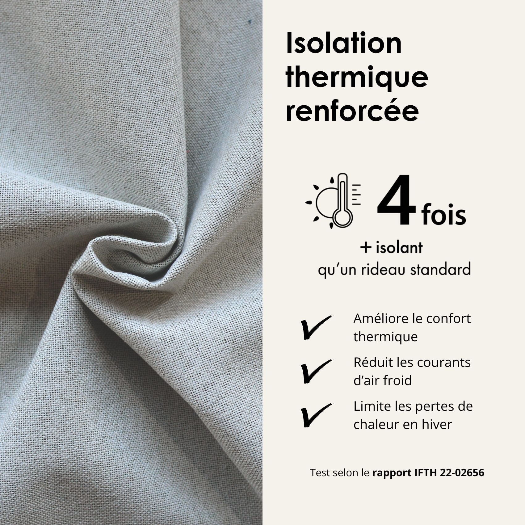 Rideau 100% occultant double face galon fronceur MIDNIGHT - Ivoire