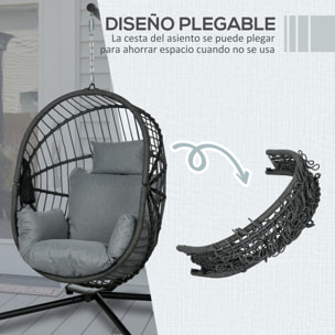 Silla Colgante Huevo con Soporte Columpio Jardín Exterior con Cesta Plegable Cojín y Reposacabezas Columpio Colgante para Interior y Exterior Carga 120 kg Gris