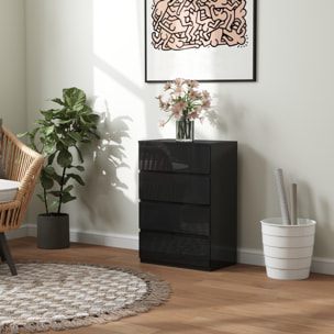 Cómoda con 4 Cajones Cómoda de Dormitorio Moderna con Diseño Anti-vuelco Cajonera para Salón Pasillo 55x34x80 cm Negro Brillo