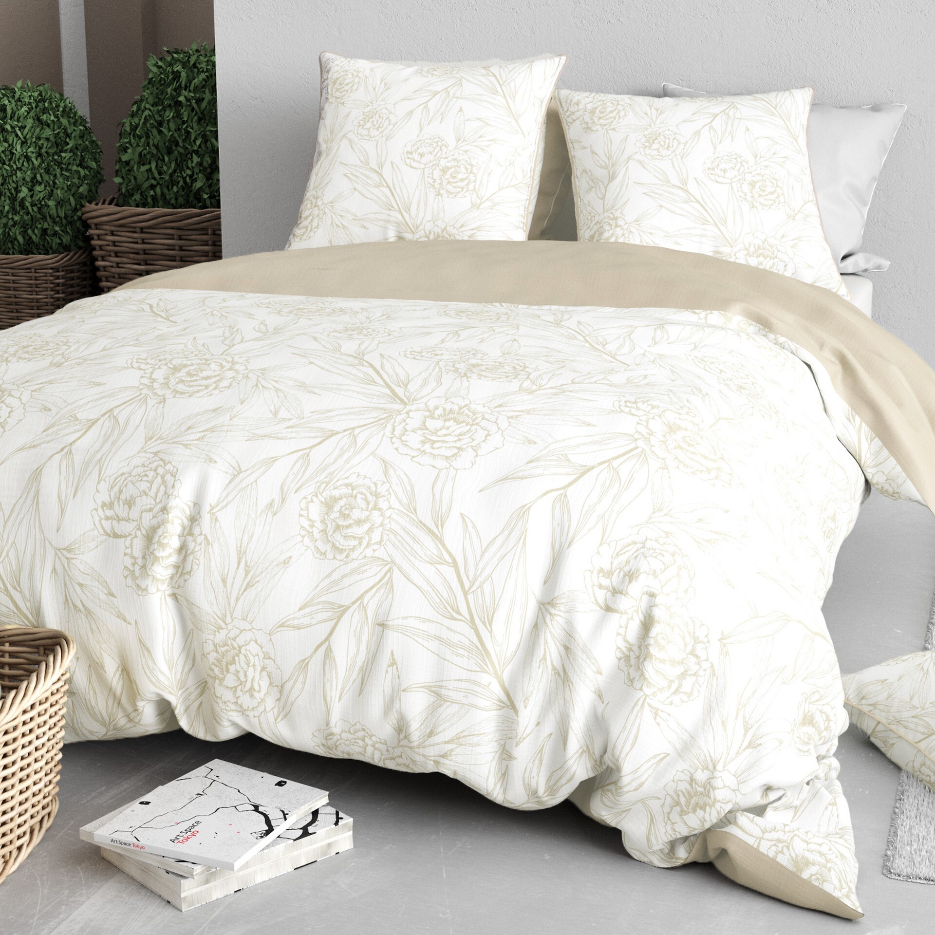 Parure Housse De Couette 3pcs 100% Satin de Coton 120 Fils SUZANNE