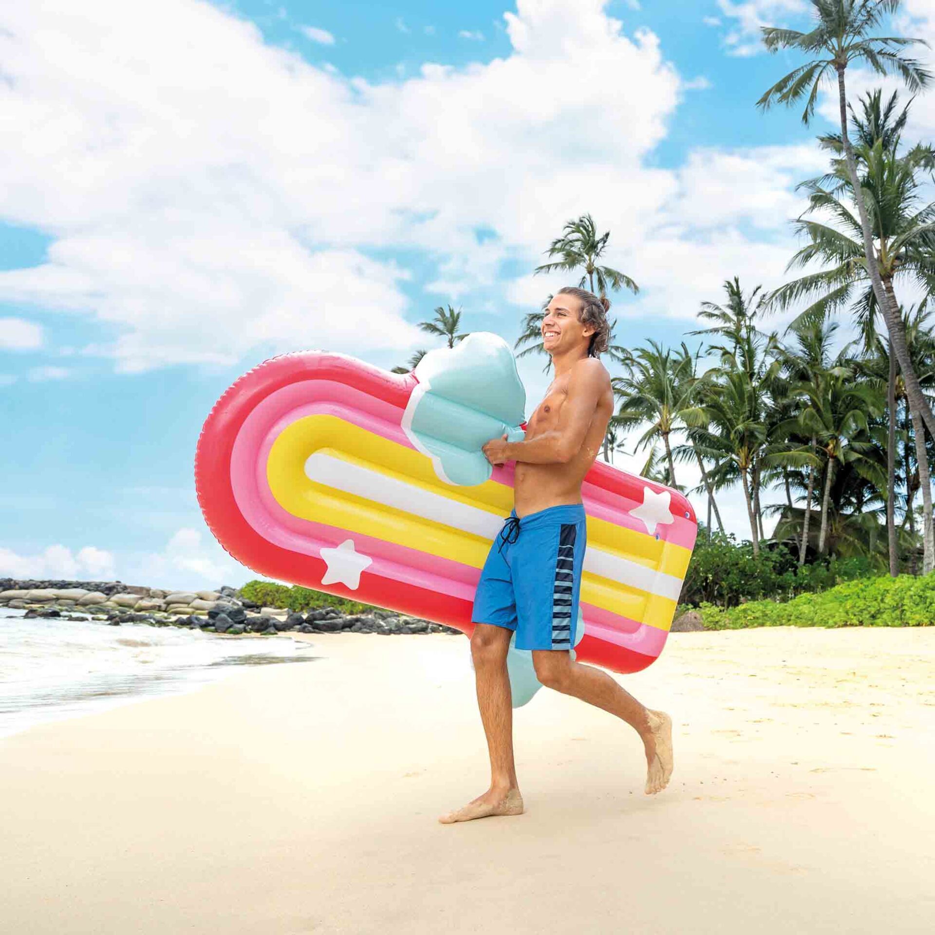 Intex Materassino Mare Gonfiabile Rainbow con Nuvole, PVC, Multicolore, 175x117x20 cm