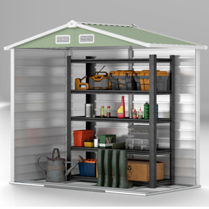 Caseta de Jardín Exterior 2,36m² 213x120x194 cm Cobertizo de Jardín Exterior con Base Refuerzo (Suelo NO Incluido) Puertas Correderas Dobles Candado Ventanas Verde Claro