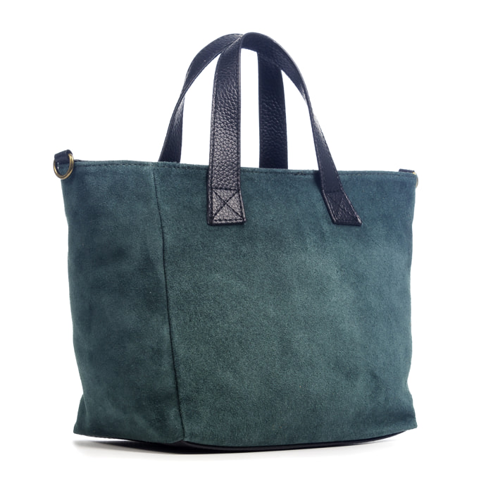 FIRENZE ARTEGIANI Cassandra Borsa tote da donna Vera pelle scamosciata Made in Italy 34x14x22 Cm. Colore: blu petrolio