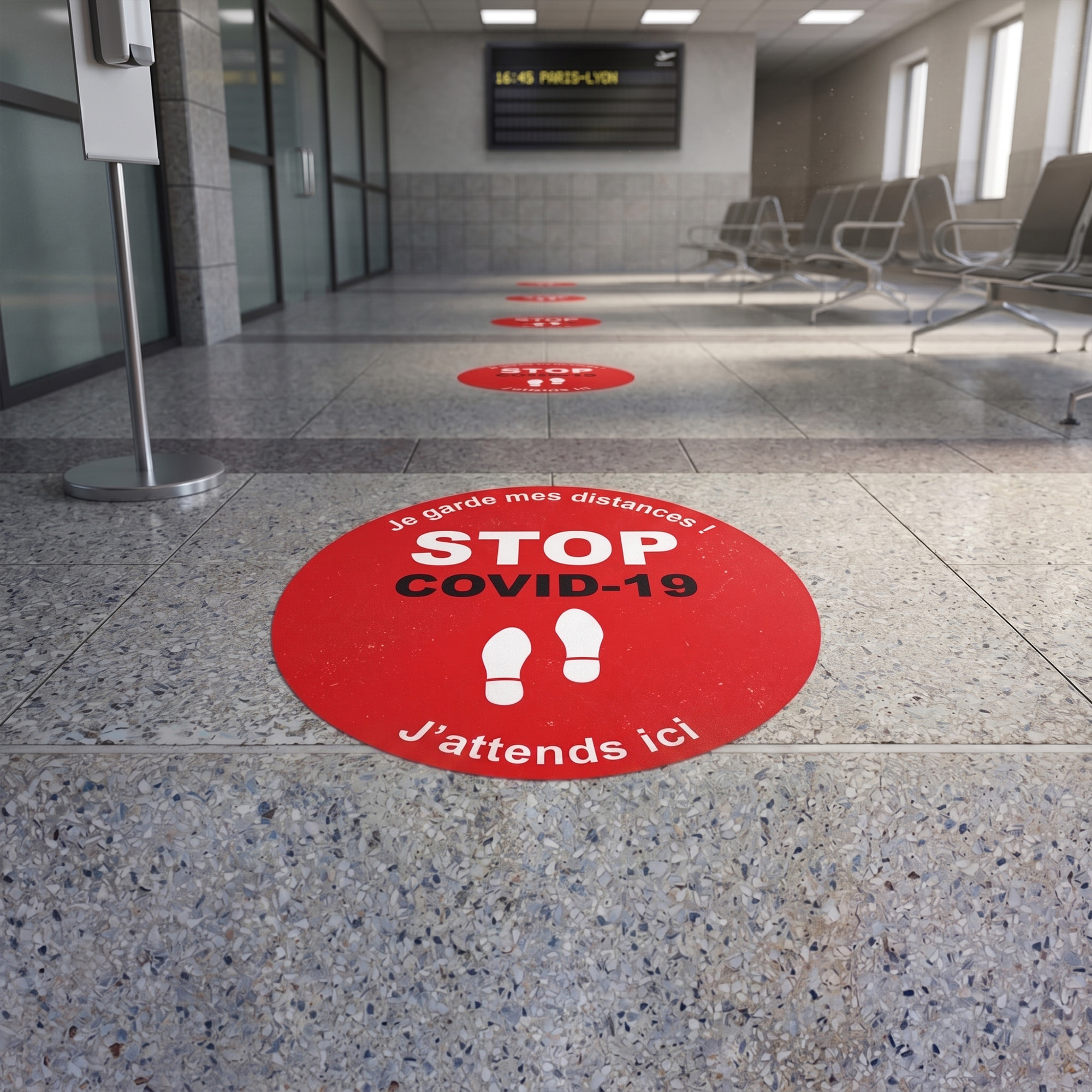 Sticker Sol avec laminat de Protection en Plastique Anti-dérapant | Stickers adhésif Sol - SOL STOP COVID-19 - 1 sticker