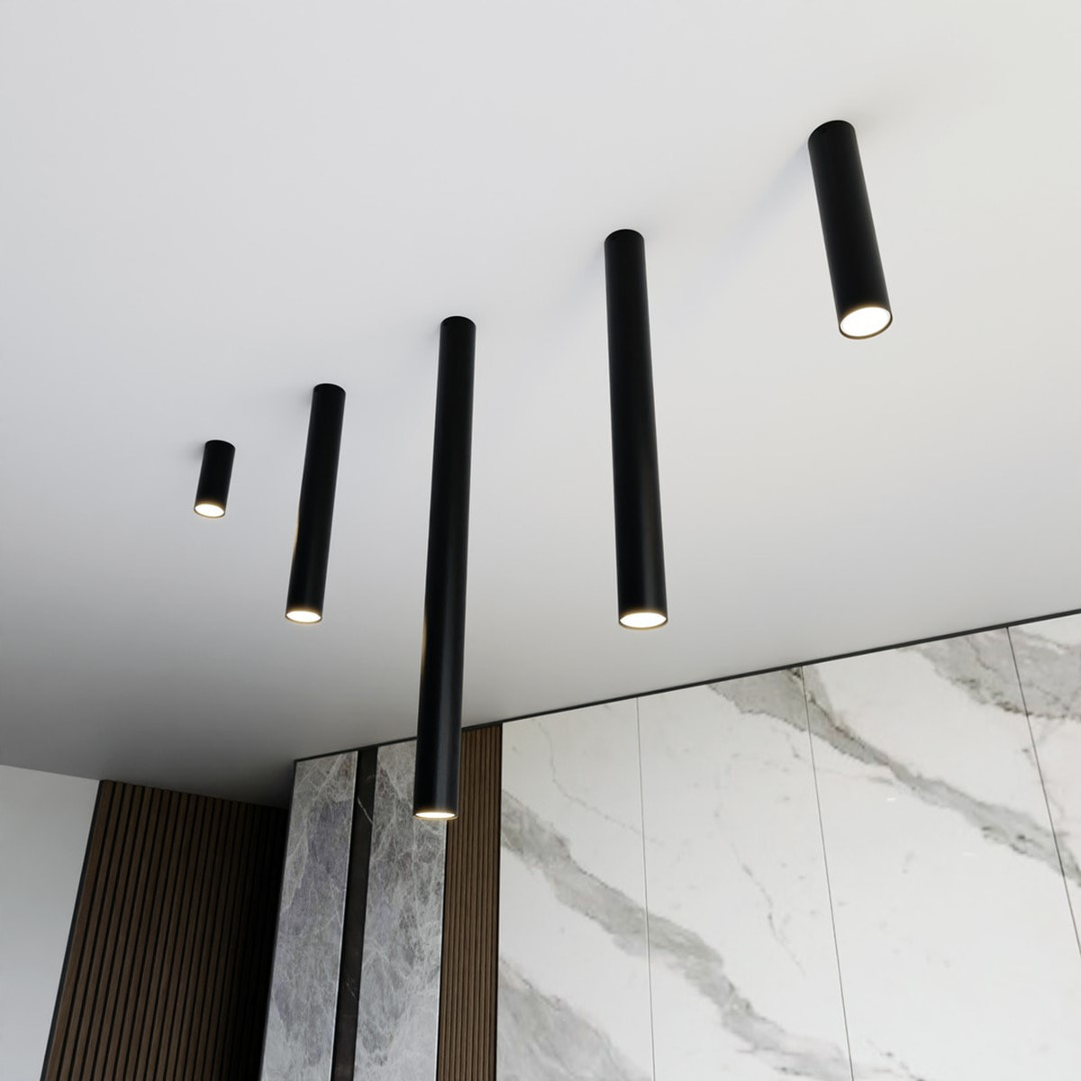 Lampada a sospensione Tecno in acciaio nero opaco